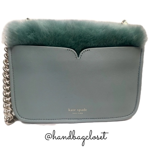Kate Spade Nicola Faux Fur Crossbody Gold Chain Bag Purse Spearmint Green - Picture 10 of 16